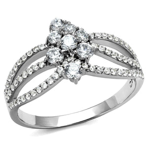 TS528 - Rhodium 925 Sterling Silver Ring with AAA Grade CZ  in Clear