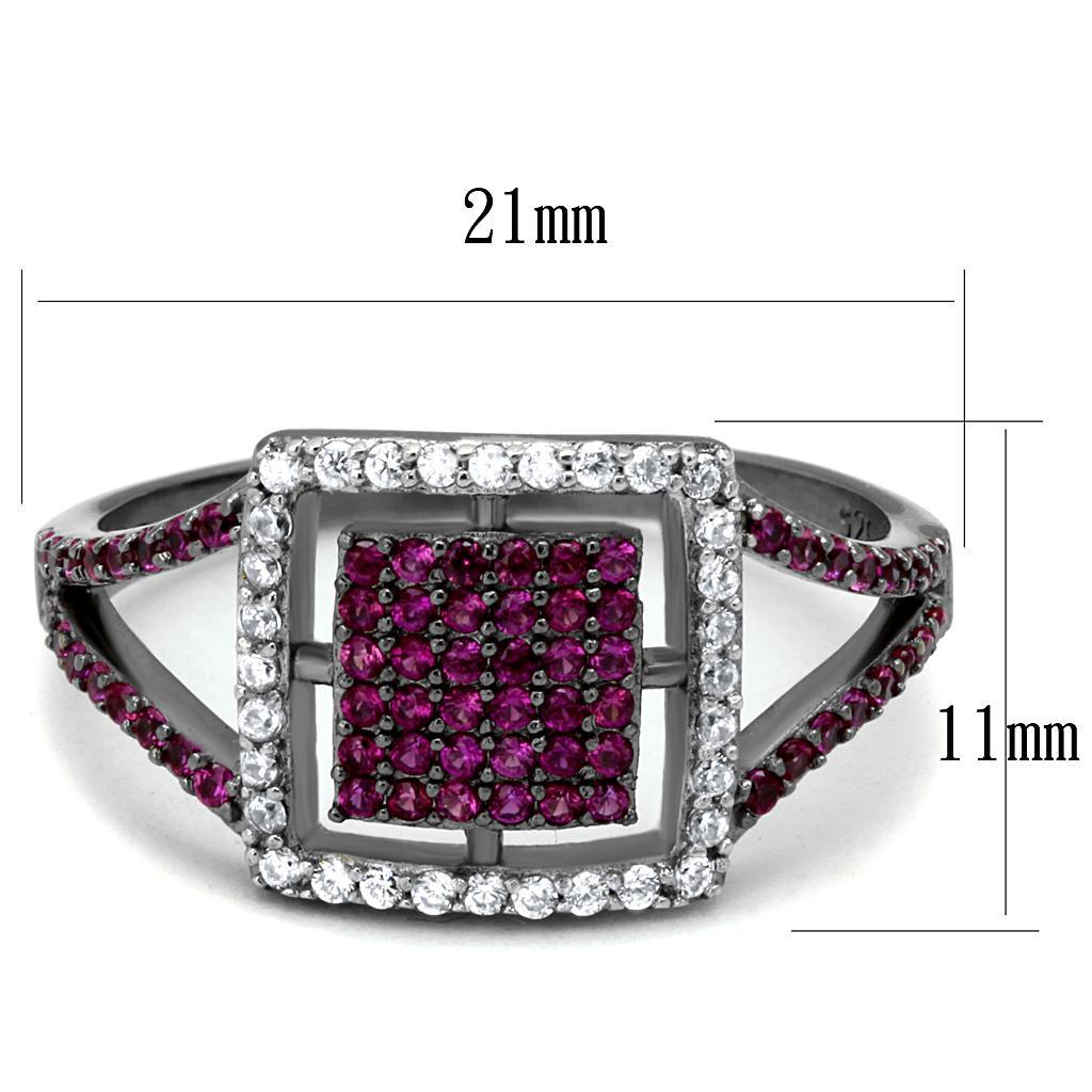 TS533 - Rhodium + Ruthenium 925 Sterling Silver Ring with AAA Grade CZ  in Ruby - Joyeria Lady