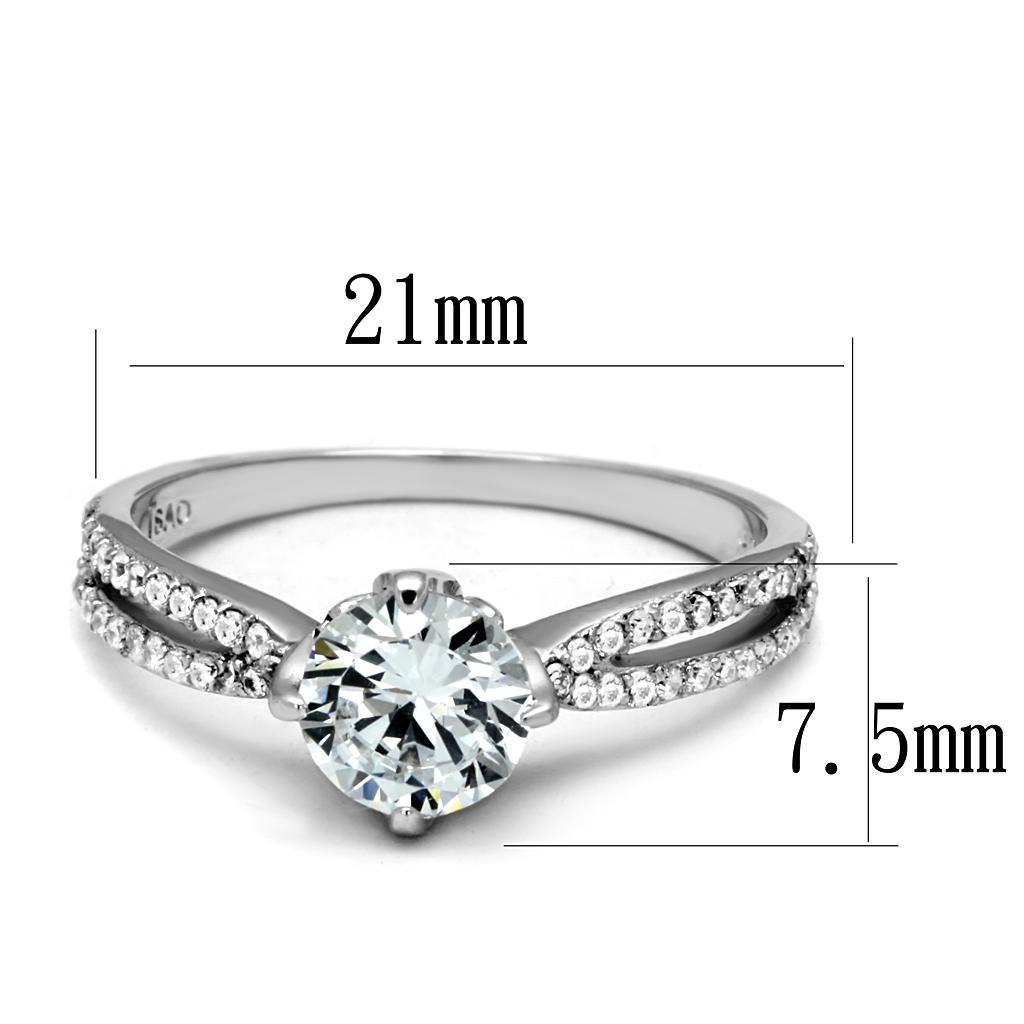 TS537 - Rhodium 925 Sterling Silver Ring with AAA Grade CZ  in Clear - Joyeria Lady