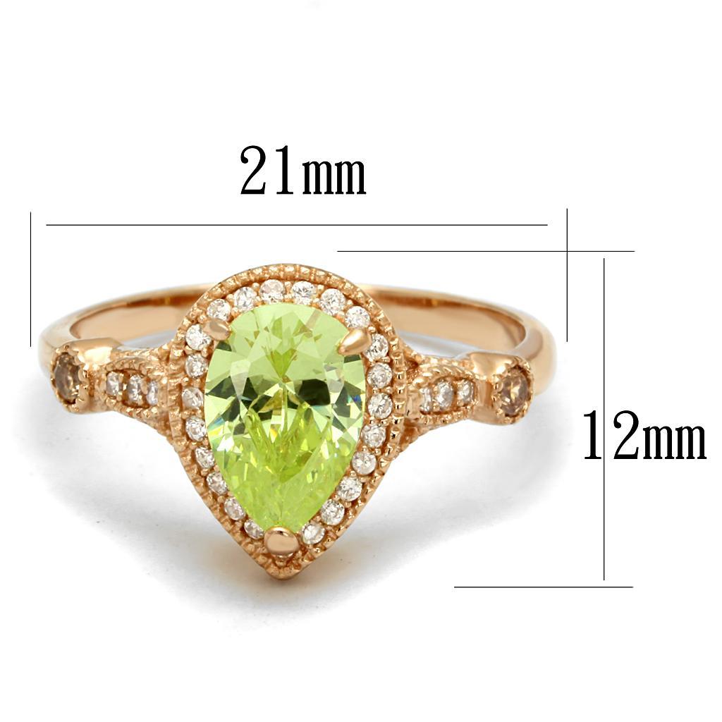 TS538 - Rose Gold 925 Sterling Silver Ring with AAA Grade CZ  in Apple Green color - Joyeria Lady
