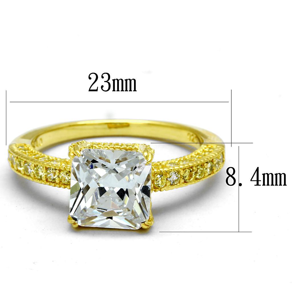TS539 - Gold 925 Sterling Silver Ring with AAA Grade CZ  in Clear - Joyeria Lady