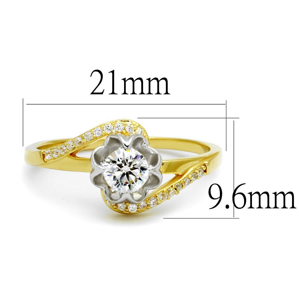 TS542 - Gold+Rhodium 925 Sterling Silver Ring with AAA Grade CZ  in Clear - Joyeria Lady