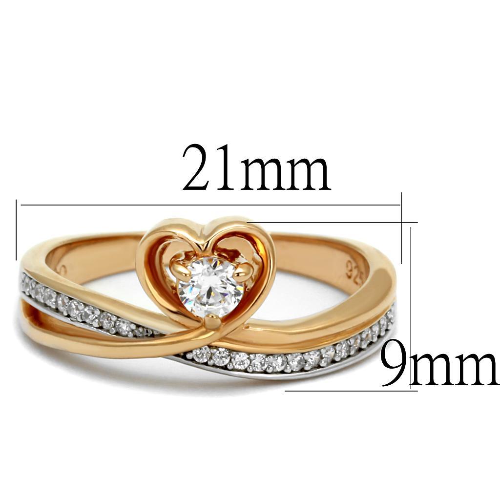 TS544 - Rose Gold + Rhodium 925 Sterling Silver Ring with AAA Grade CZ  in Clear - Joyeria Lady