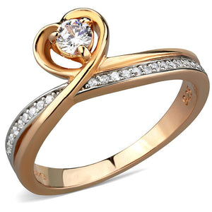 TS544 - Rose Gold + Rhodium 925 Sterling Silver Ring with AAA Grade CZ  in Clear
