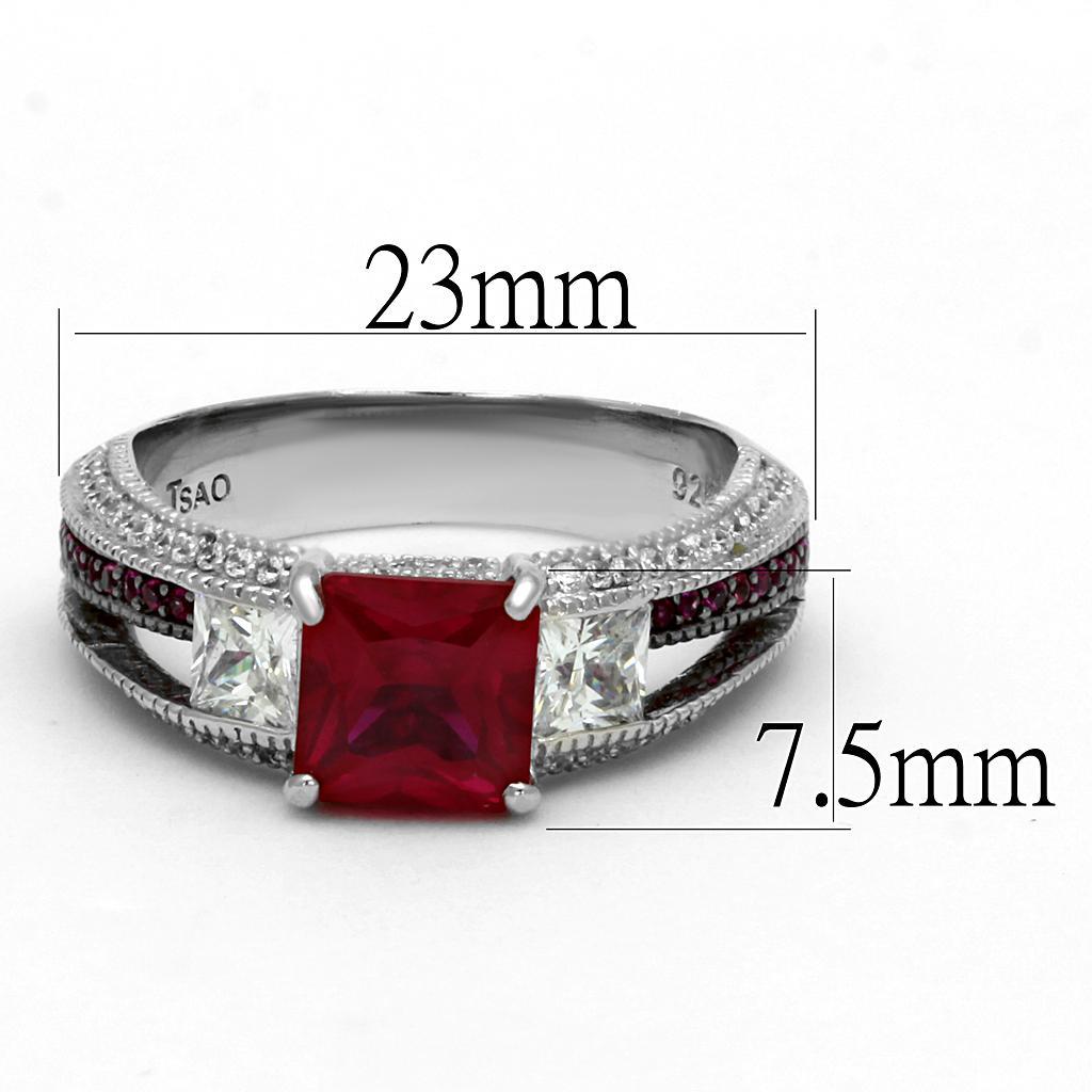 TS545 - Rhodium + Ruthenium 925 Sterling Silver Ring with AAA Grade CZ  in Ruby - Joyeria Lady