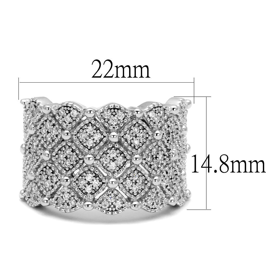 TS546 - Rhodium 925 Sterling Silver Ring with AAA Grade CZ  in Clear - Joyeria Lady