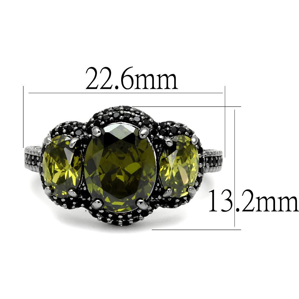 TS547 - Ruthenium 925 Sterling Silver Ring with AAA Grade CZ  in Olivine color - Joyeria Lady