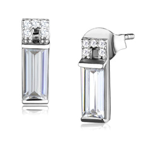 TS550 Rhodium 925 Sterling Silver Earrings with AAA Grade CZ in Clear