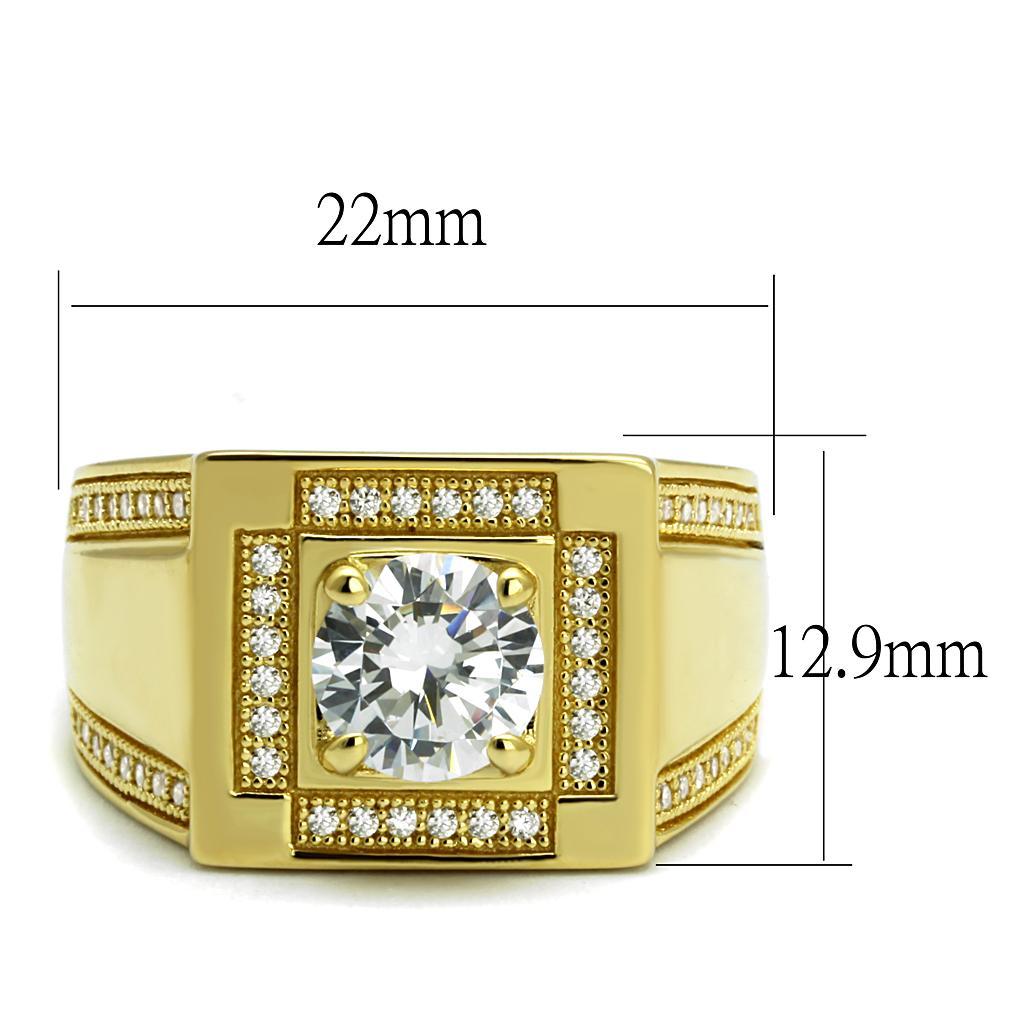 TS552 - Gold 925 Sterling Silver Ring with AAA Grade CZ  in Clear - Joyeria Lady