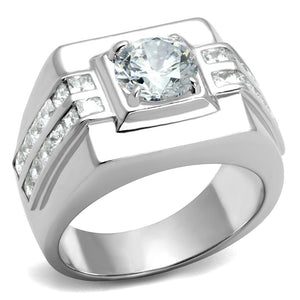 TS553 - Rhodium 925 Sterling Silver Ring with AAA Grade CZ  in Clear