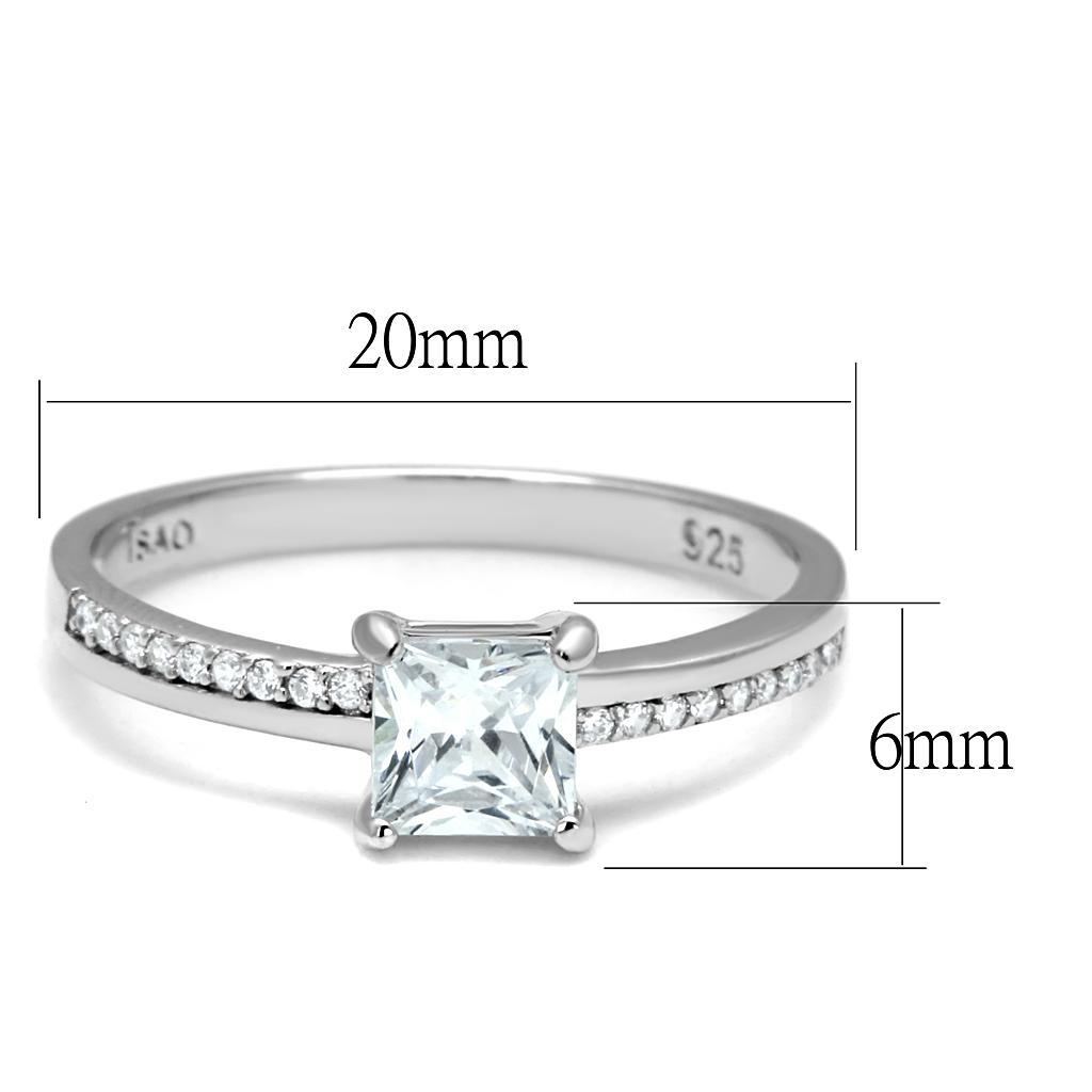 TS558 - Rhodium 925 Sterling Silver Ring with AAA Grade CZ  in Clear - Joyeria Lady