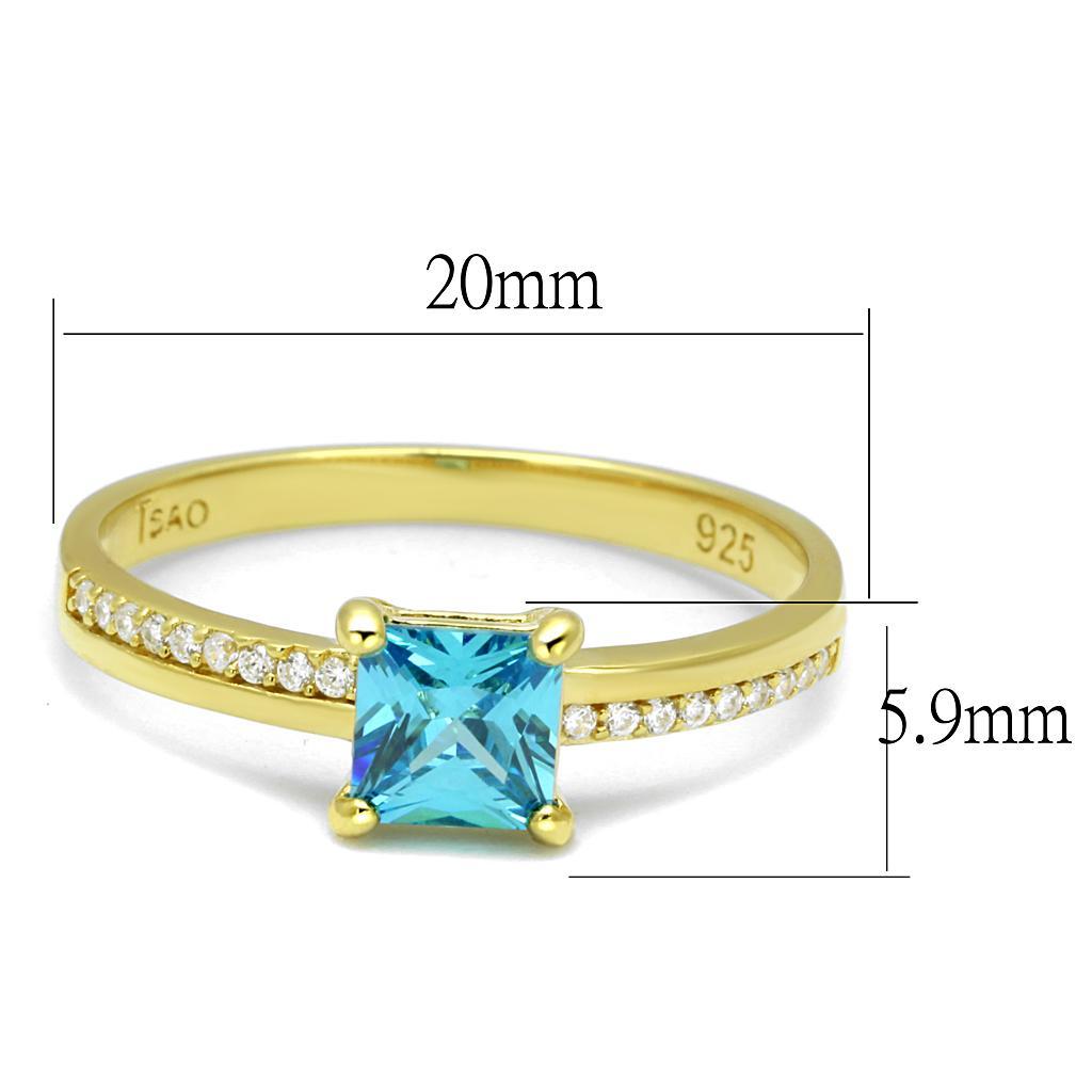 TS559 - Gold 925 Sterling Silver Ring with AAA Grade CZ  in Sea Blue - Joyeria Lady