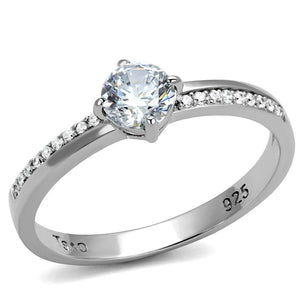 TS560 - Rhodium 925 Sterling Silver Ring with AAA Grade CZ  in Clear