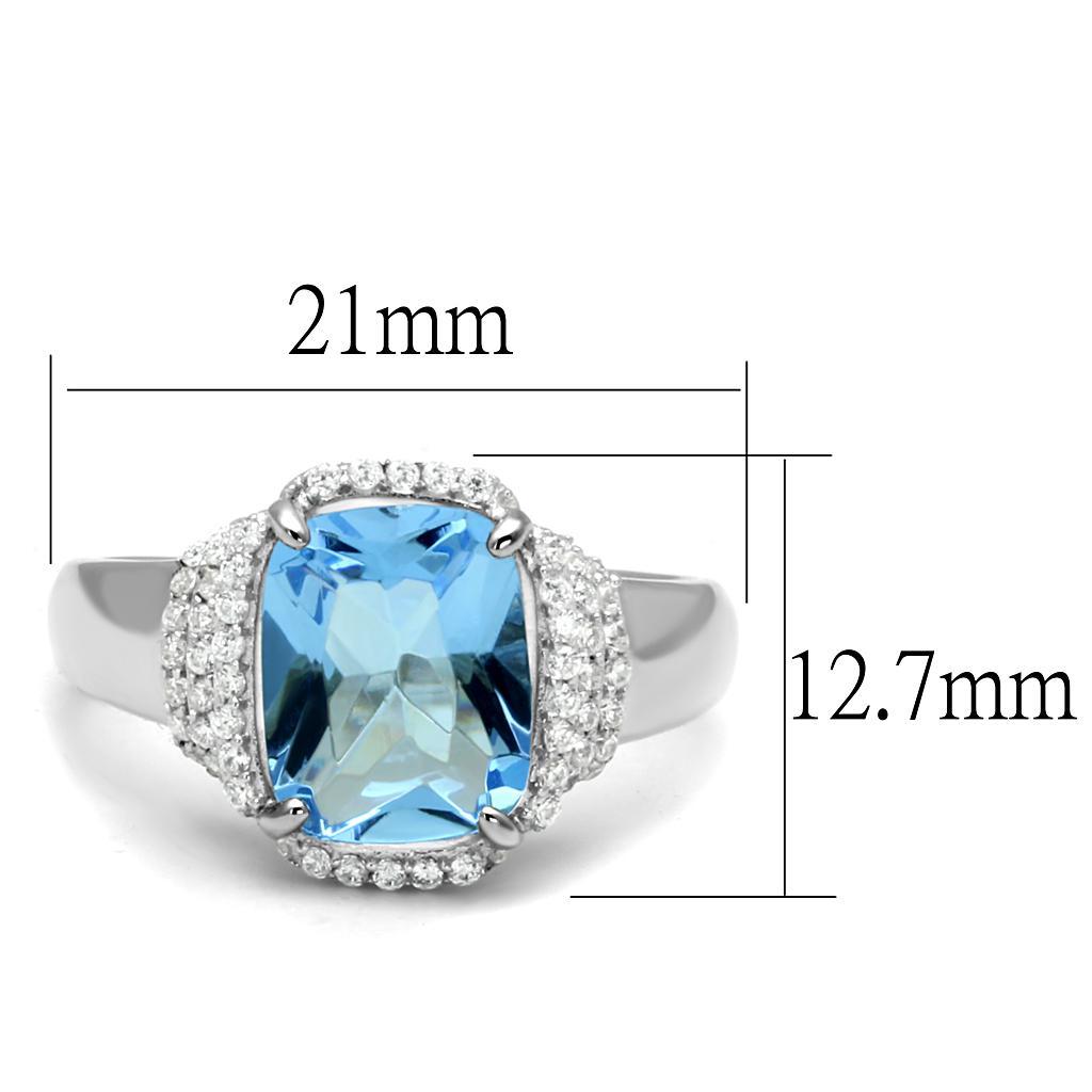 TS562 - Rhodium 925 Sterling Silver Ring with Synthetic Synthetic Glass in Light Sapphire - Joyeria Lady