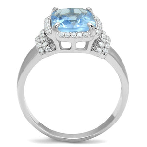 TS562 - Rhodium 925 Sterling Silver Ring with Synthetic Synthetic Glass in Light Sapphire