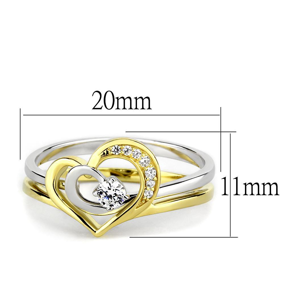 TS565 - Gold+Rhodium 925 Sterling Silver Ring with AAA Grade CZ  in Clear - Joyeria Lady