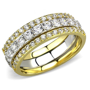 TS568 - Gold+Rhodium 925 Sterling Silver Ring with AAA Grade CZ  in Clear