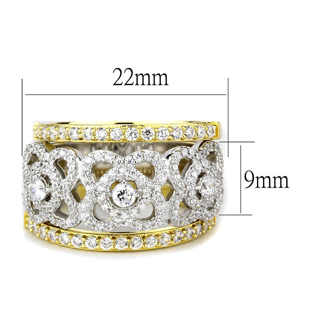 TS569 - Gold+Rhodium 925 Sterling Silver Ring with AAA Grade CZ  in Clear - Joyeria Lady