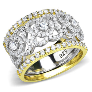 TS569 - Gold+Rhodium 925 Sterling Silver Ring with AAA Grade CZ  in Clear