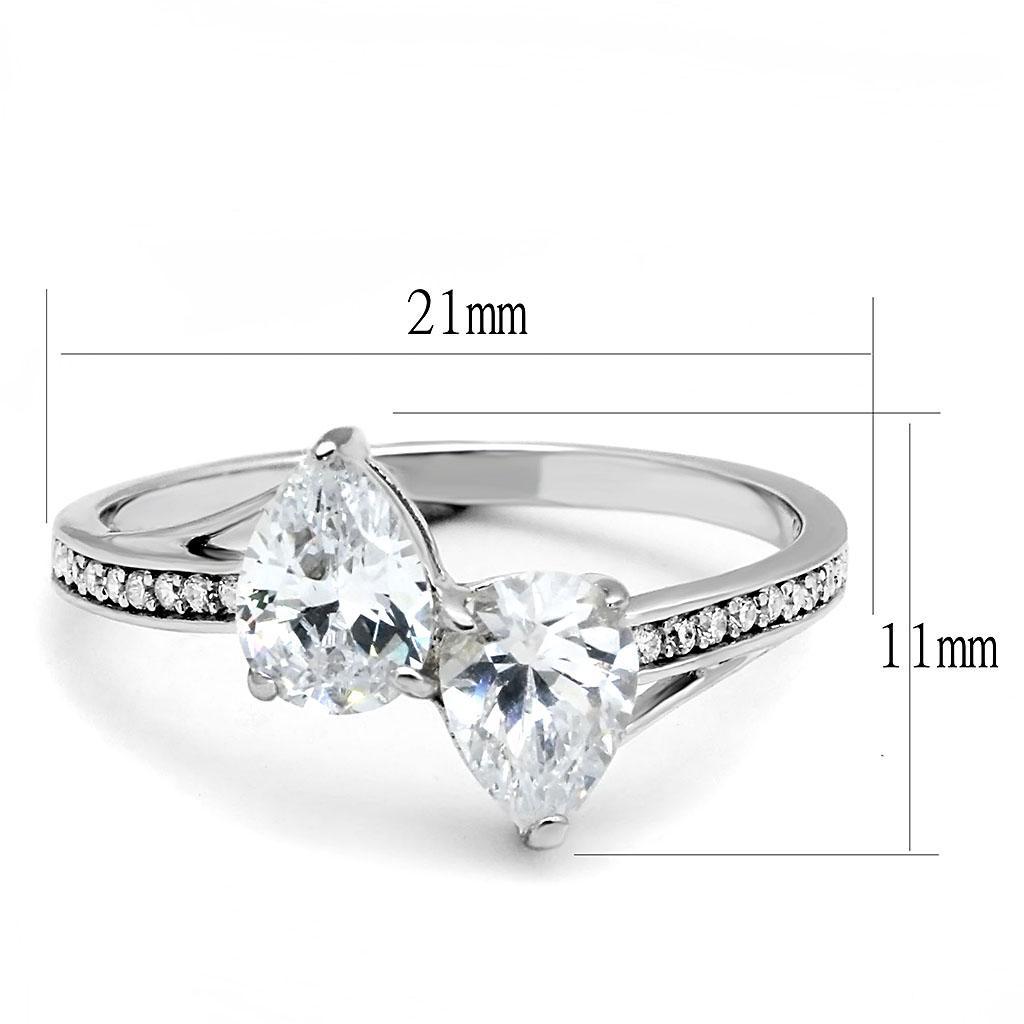 TS578 - Rhodium 925 Sterling Silver Ring with AAA Grade CZ  in Clear - Joyeria Lady