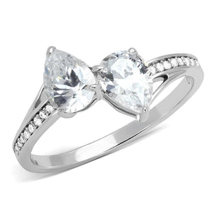 TS578 - Rhodium 925 Sterling Silver Ring with AAA Grade CZ  in Clear