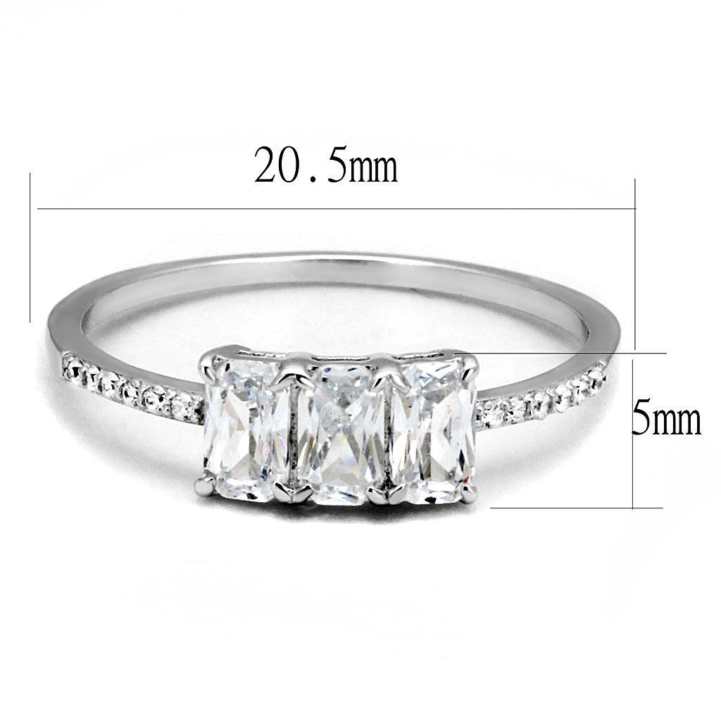 TS579 - Rhodium 925 Sterling Silver Ring with AAA Grade CZ  in Clear - Joyeria Lady