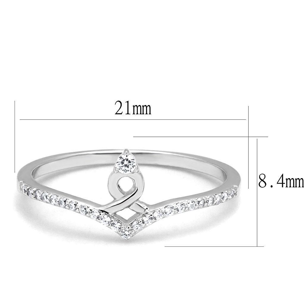TS583 - Rhodium 925 Sterling Silver Ring with AAA Grade CZ  in Clear - Joyeria Lady