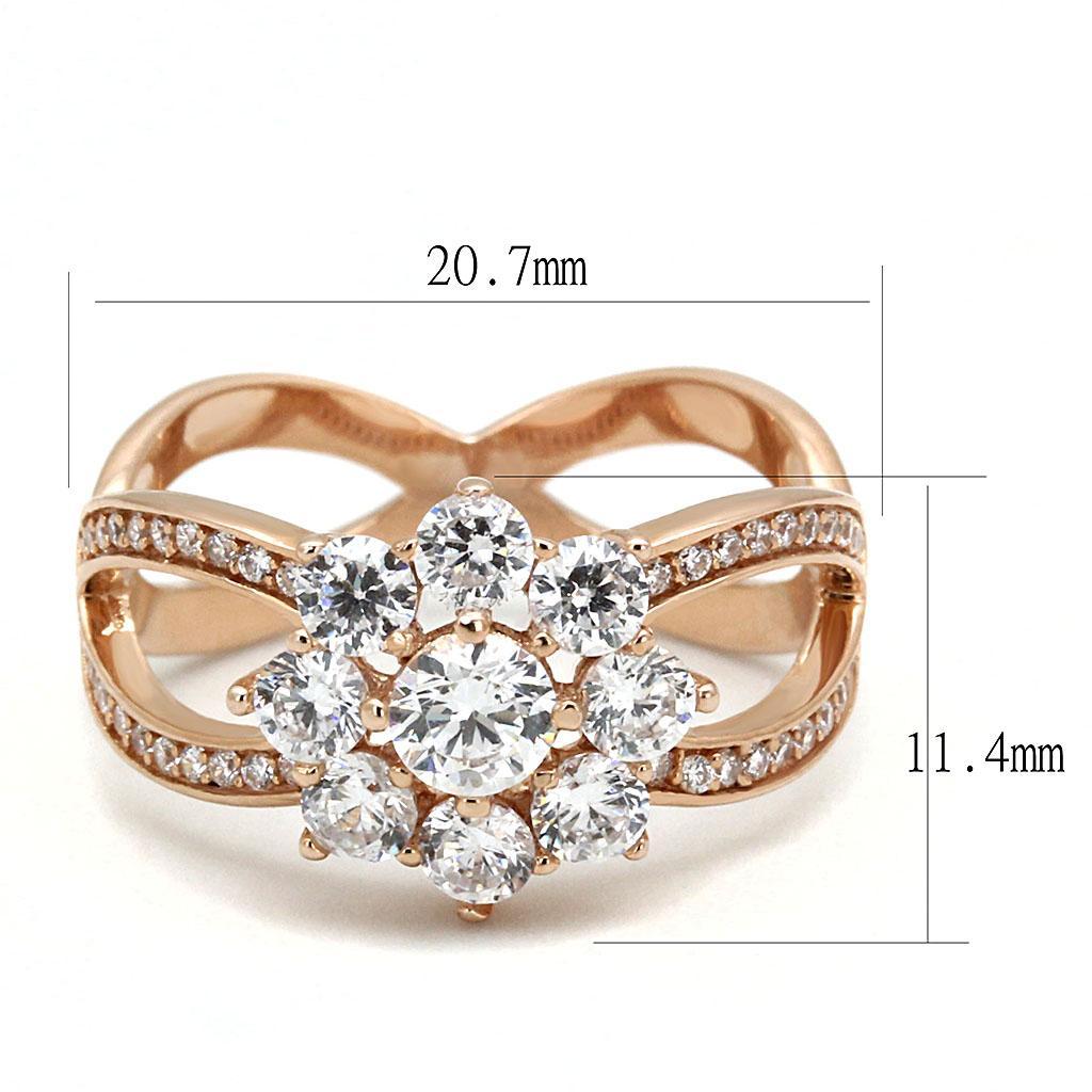 TS586 - Rose Gold 925 Sterling Silver Ring with AAA Grade CZ  in Clear - Joyeria Lady