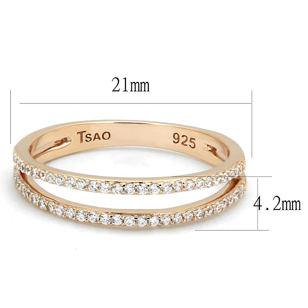 TS588 - Rose Gold 925 Sterling Silver Ring with AAA Grade CZ  in Clear - Joyeria Lady