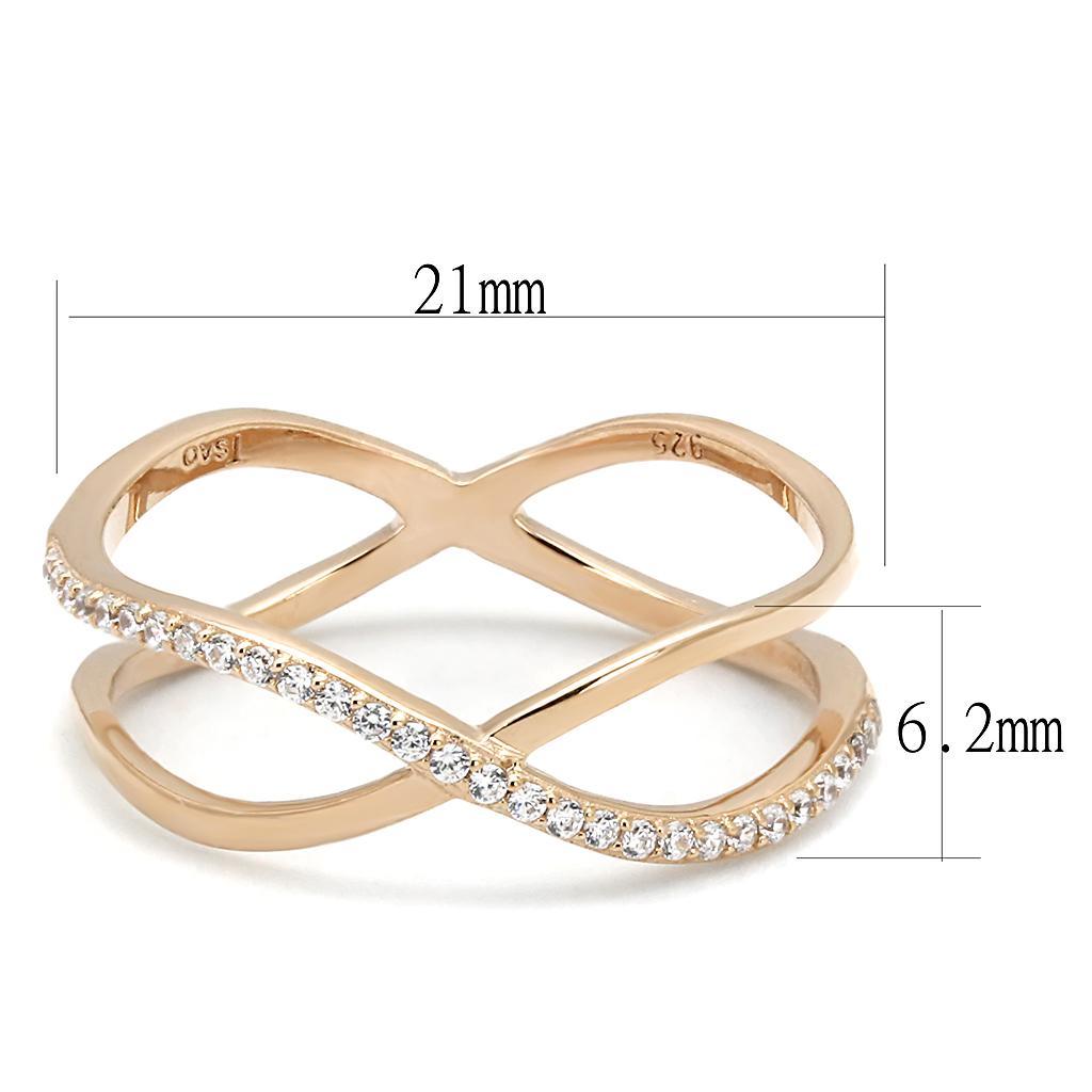 TS589 - Rose Gold 925 Sterling Silver Ring with AAA Grade CZ  in Clear - Joyeria Lady