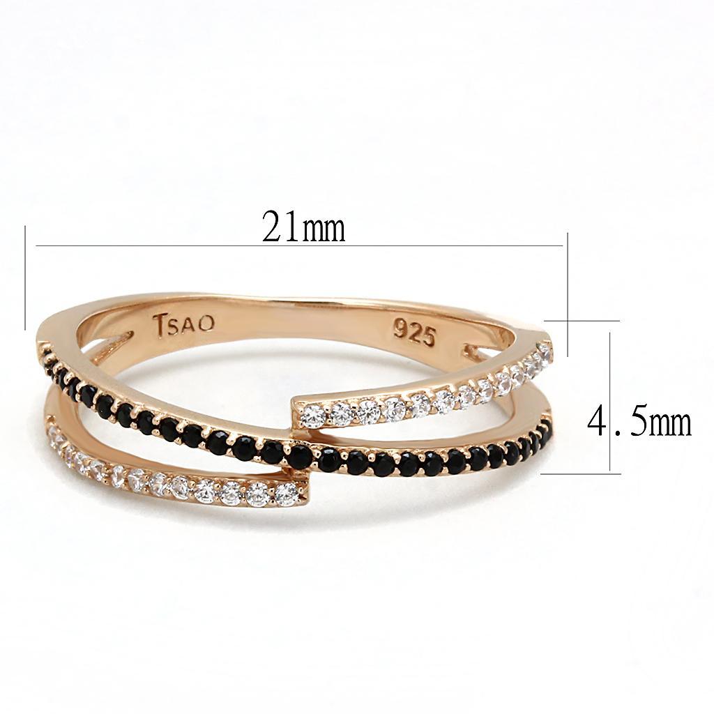 TS590 - Rose Gold 925 Sterling Silver Ring with Synthetic Spinel in Jet - Joyeria Lady
