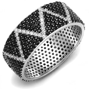 TS600 - Rhodium + Ruthenium 925 Sterling Silver Ring with Synthetic Spinel in Multi Color