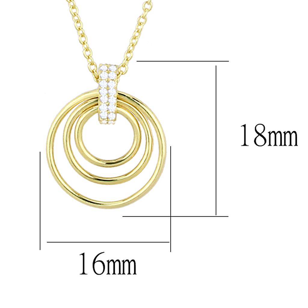 TS601 Gold 925 Sterling Silver Necklace with AAA Grade CZ in Clear - Joyeria Lady