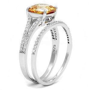 TS604 - Rhodium 925 Sterling Silver Ring with AAA Grade CZ  in Champagne