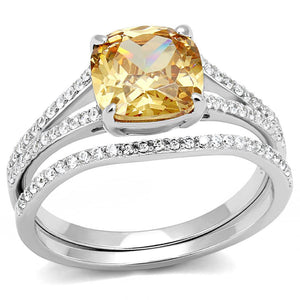 TS604 - Rhodium 925 Sterling Silver Ring with AAA Grade CZ  in Champagne