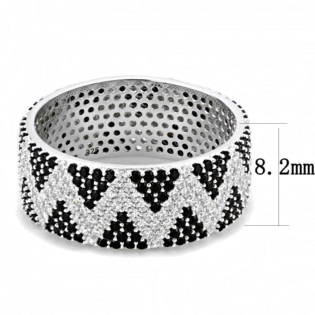 TS613 - Rhodium 925 Sterling Silver Ring with AAA Grade CZ  in Jet - Joyeria Lady