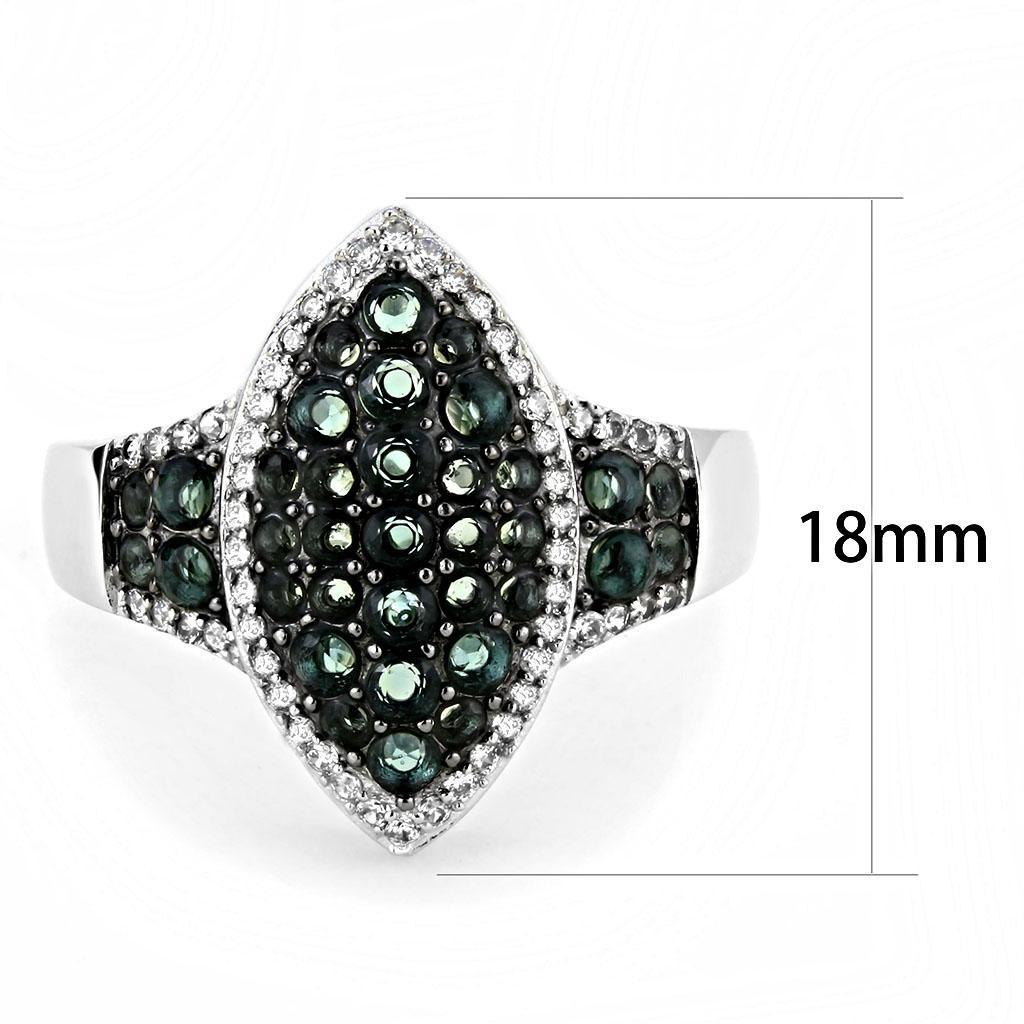 TS614 - Rhodium + Ruthenium 925 Sterling Silver Ring with Synthetic Synthetic Glass in Blue Zircon - Joyeria Lady