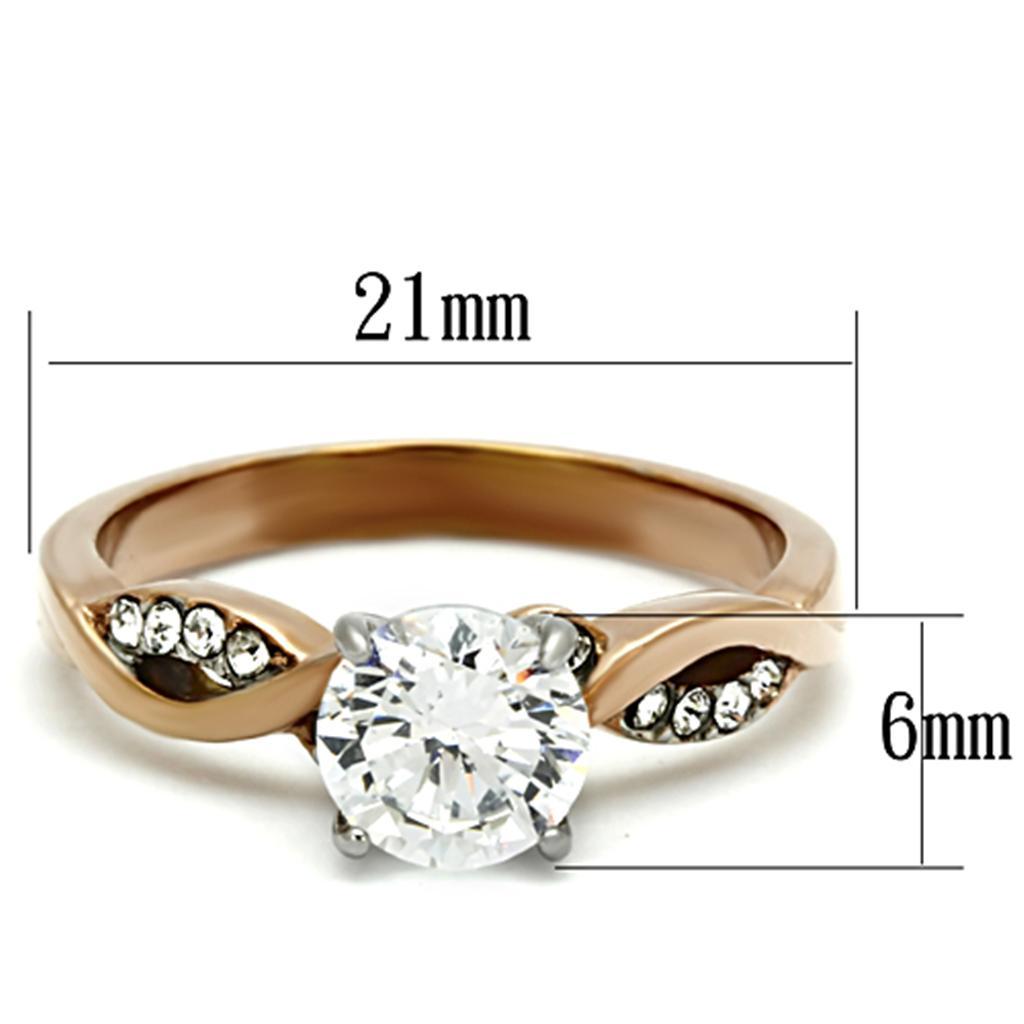 TK1163 - Two-Tone IP Rose Gold Stainless Steel Ring with AAA Grade CZ  in Clear - Joyeria Lady