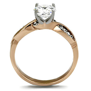 TK1163 - Two-Tone IP Rose Gold Stainless Steel Ring with AAA Grade CZ  in Clear