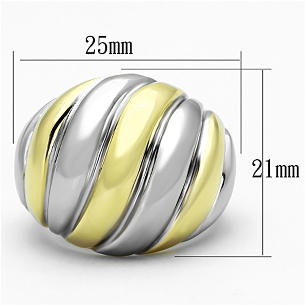 TK1219 - Two-Tone IP Gold (Ion Plating) Stainless Steel Ring with No Stone - Joyeria Lady