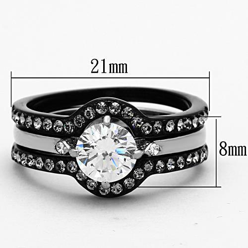 TK1346 - Two-Tone IP Black Stainless Steel Ring with AAA Grade CZ  in Clear - Joyeria Lady