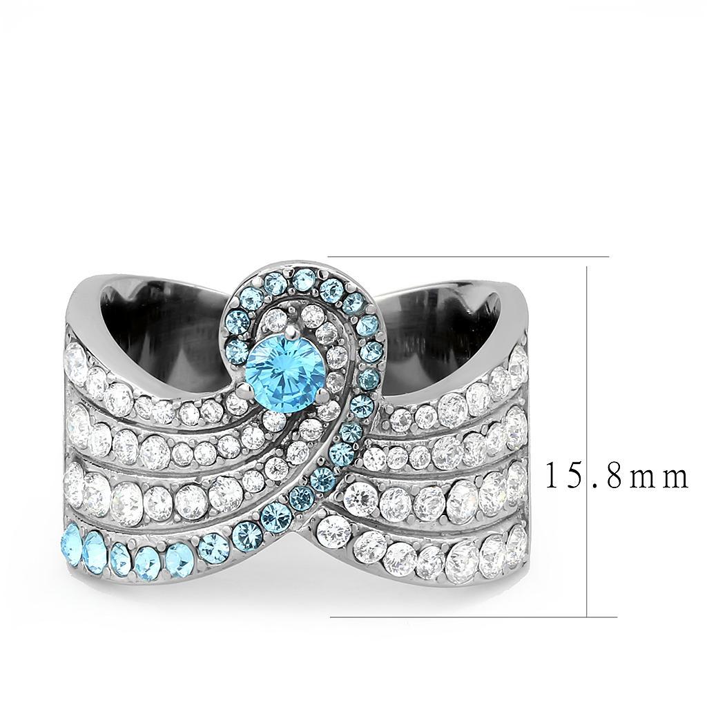 TK3572 - No Plating Stainless Steel Ring with AAA Grade CZ  in Sea Blue - Joyeria Lady