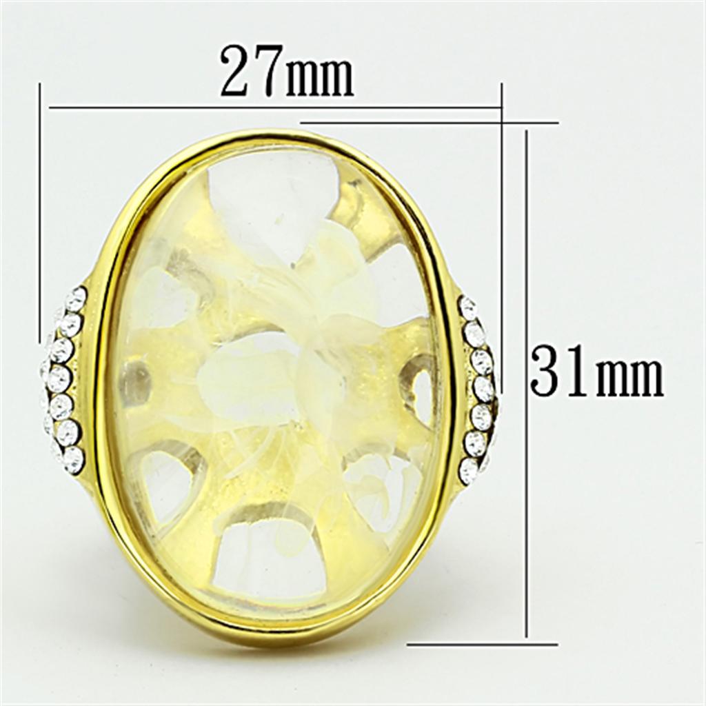VL108 - IP Gold(Ion Plating) Stainless Steel Ring with Synthetic Synthetic Stone in Clear - Joyeria Lady
