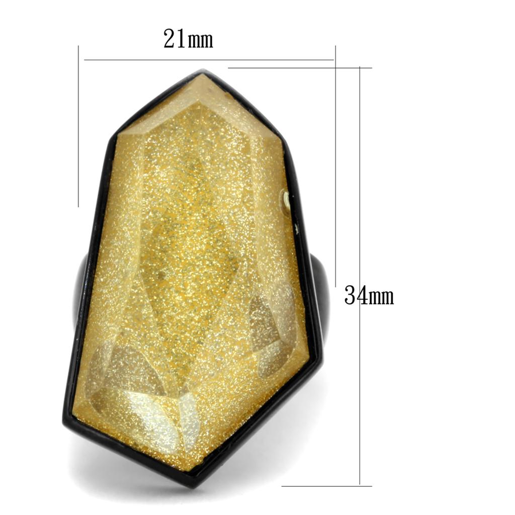 VL117 - IP Black(Ion Plating) Stainless Steel Ring with Synthetic Synthetic Stone in Citrine Yellow - Joyeria Lady