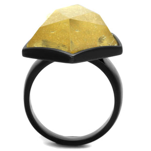VL117 - IP Black(Ion Plating) Stainless Steel Ring with Synthetic Synthetic Stone in Citrine Yellow