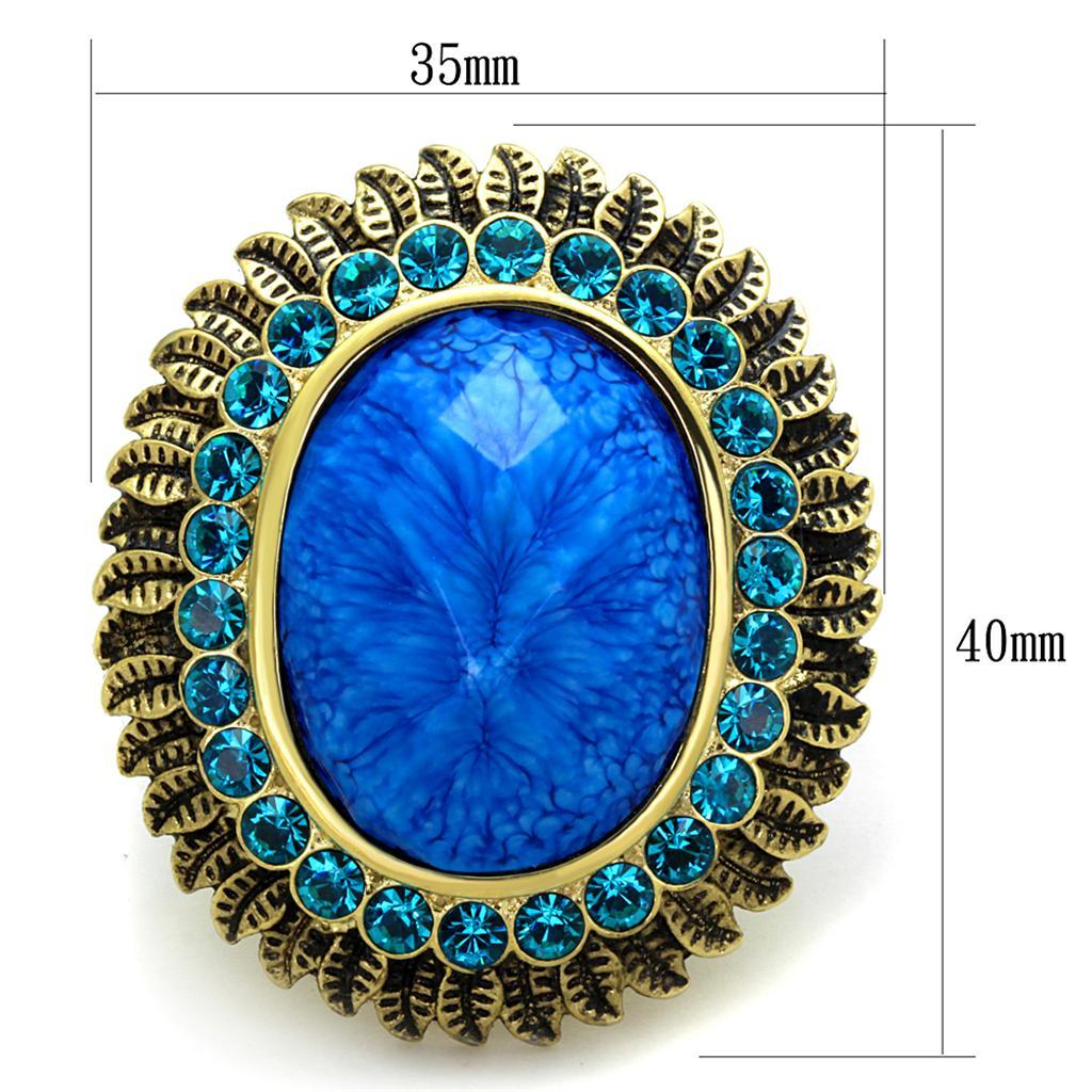 VL121 - IP Gold(Ion Plating) Stainless Steel Ring with Synthetic Synthetic Stone in Sea Blue - Joyeria Lady