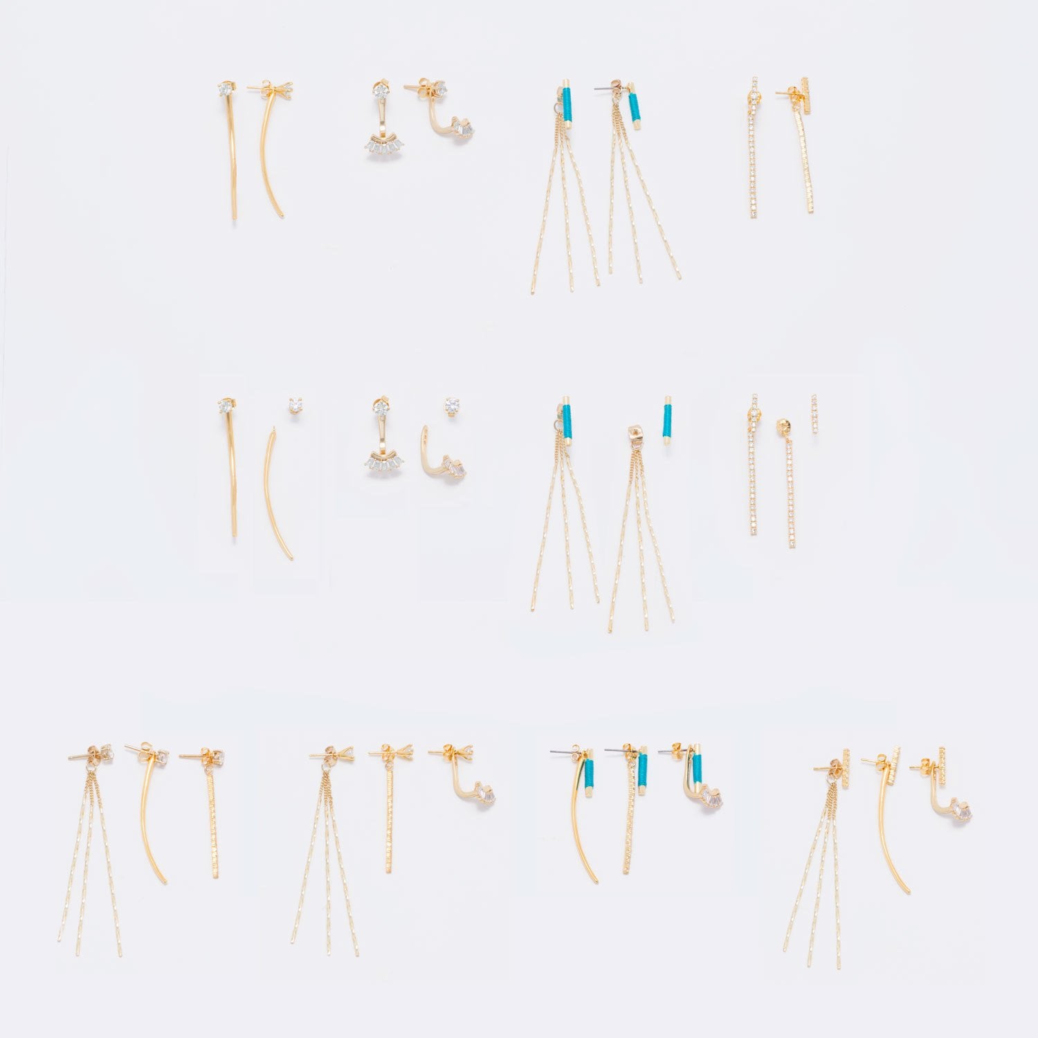 14 Karat Gold Plated Multishape CZ Front Back Earrings - Joyeria Lady