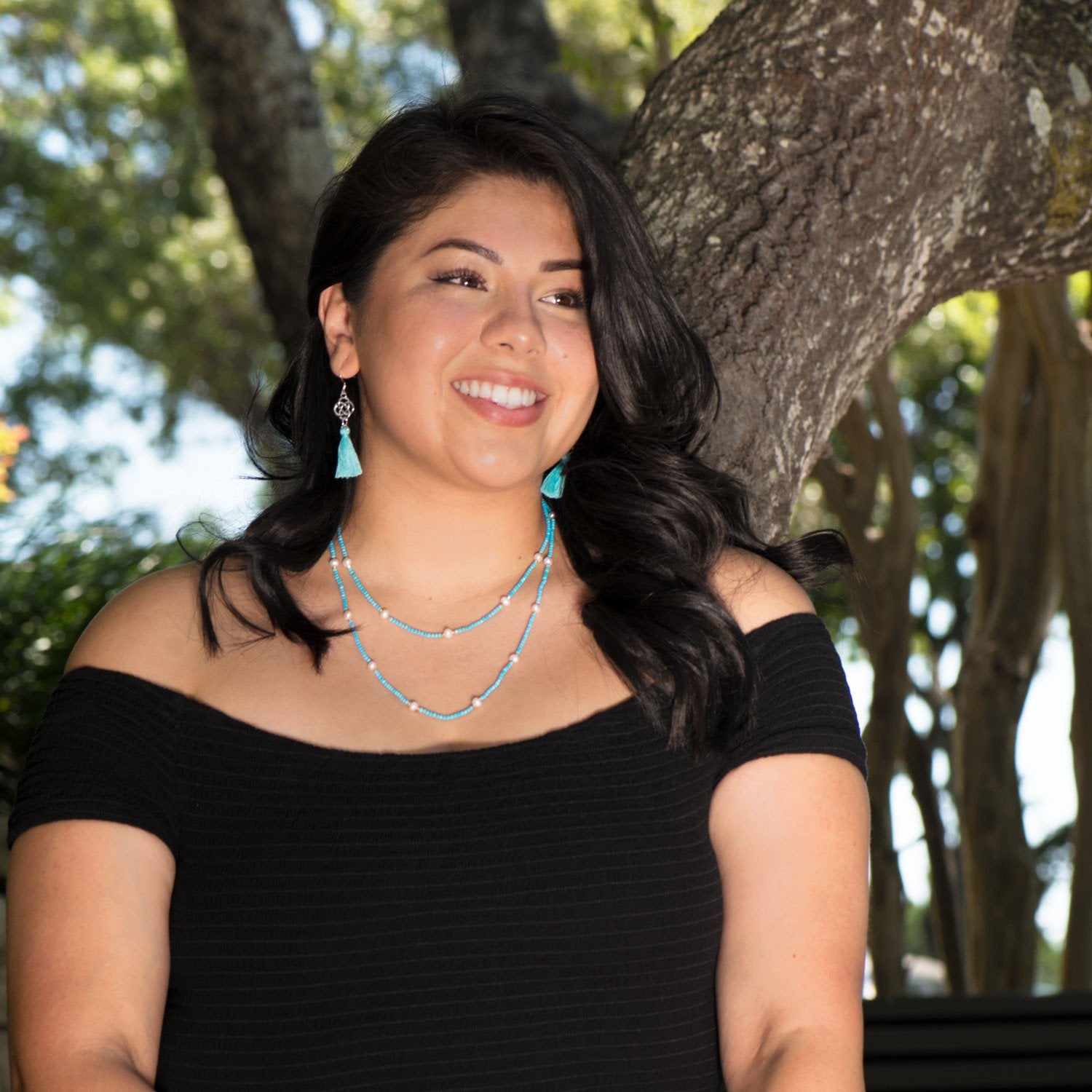 Endless Design Turquoise Magnesite and Cultured Freshwater Pearl Necklace - Joyeria Lady