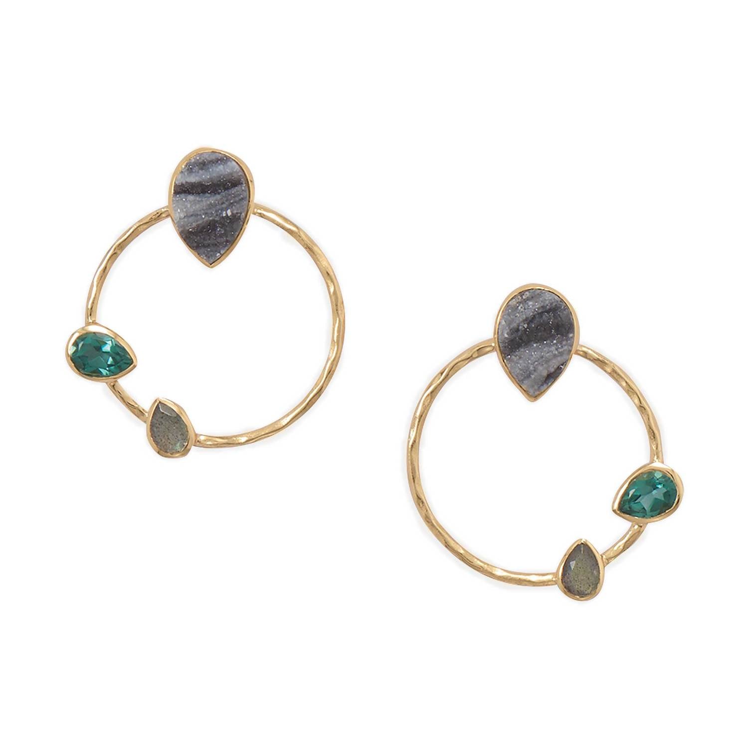14 Karat Gold Plated Brass Multi Stone Fashion Earrings - Joyeria Lady
