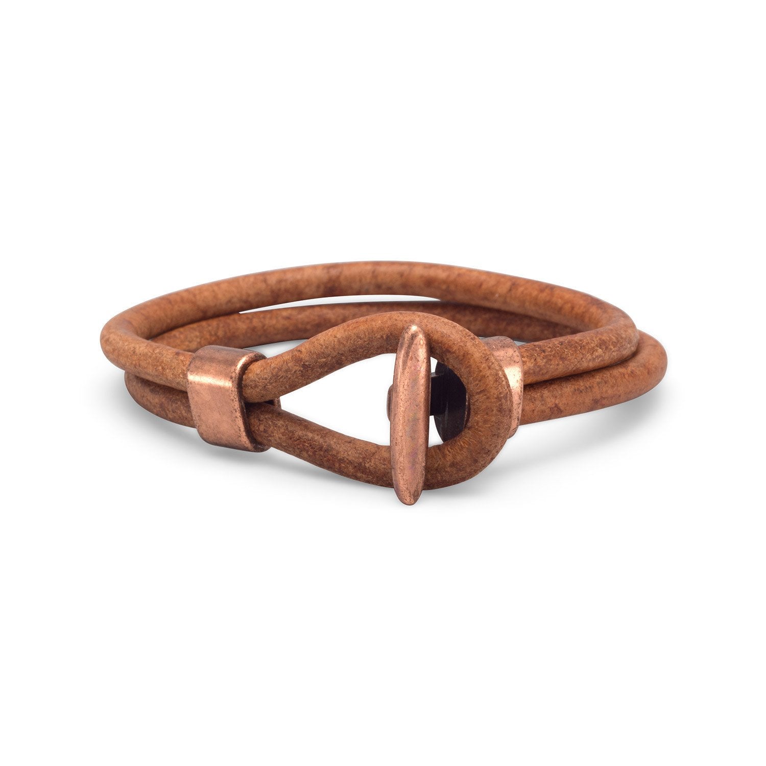 9" Men's Leather and Copper Bracelet - Joyeria Lady
